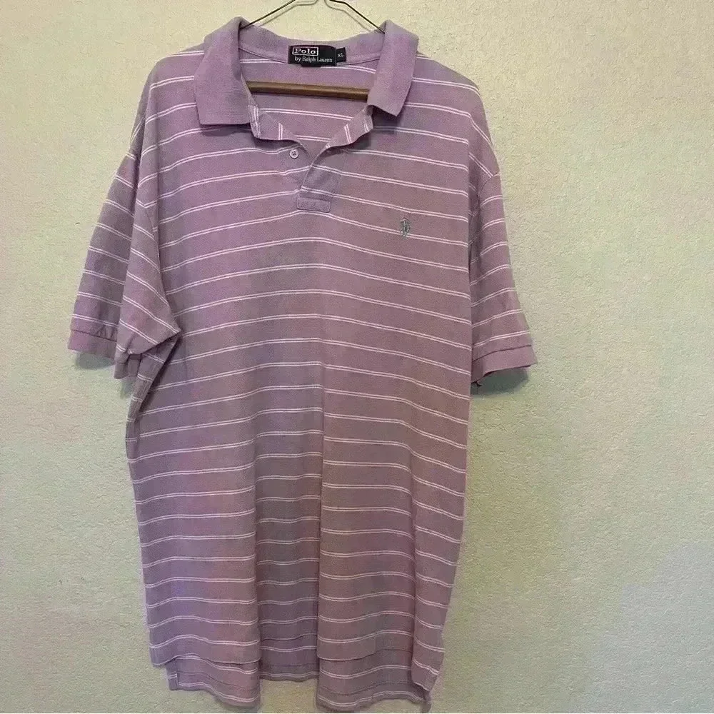 Ralph Lauren Polo Lavender and White Stripe Short Sleeve Men's Size XL
